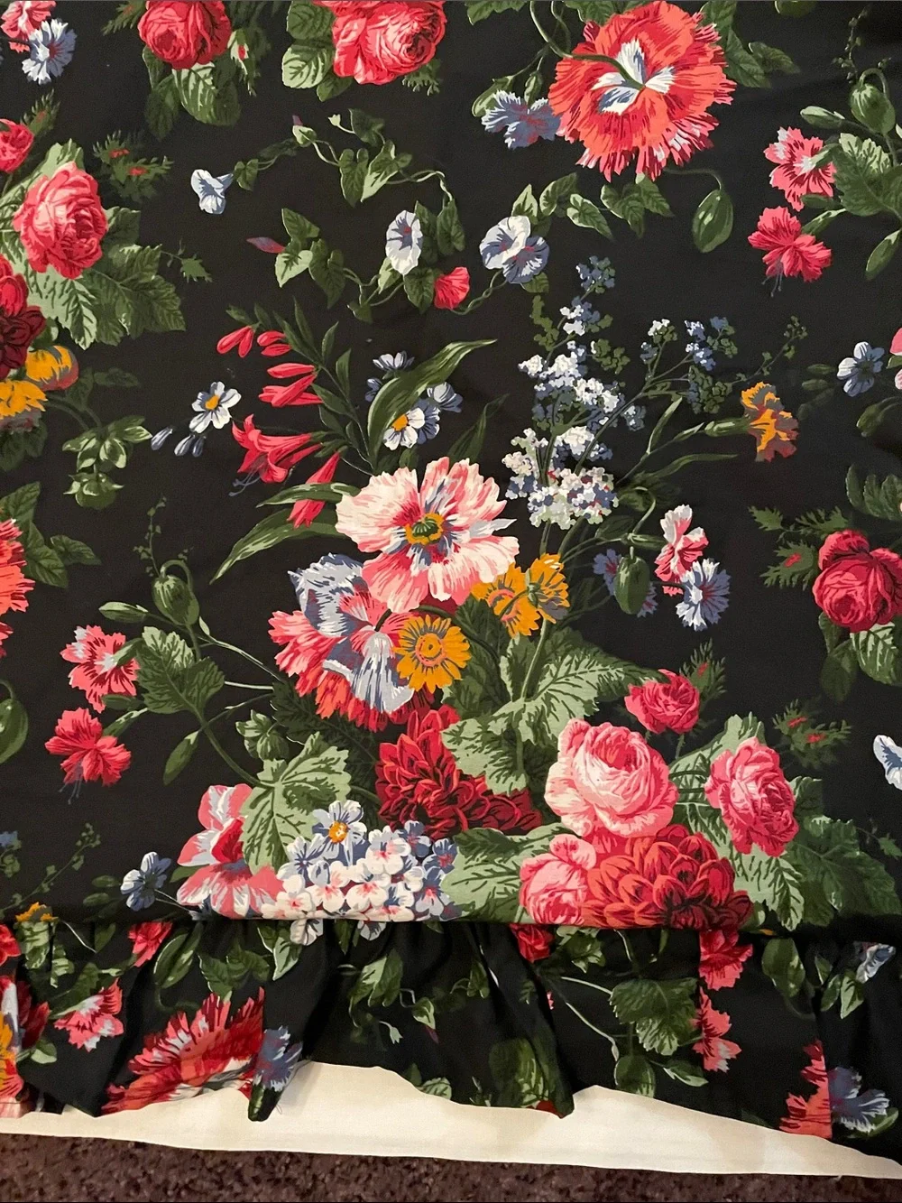 VTG Ralph Lauren Isadora Cossette Black Floral Ruffled Pillow Sham (2) Standard
